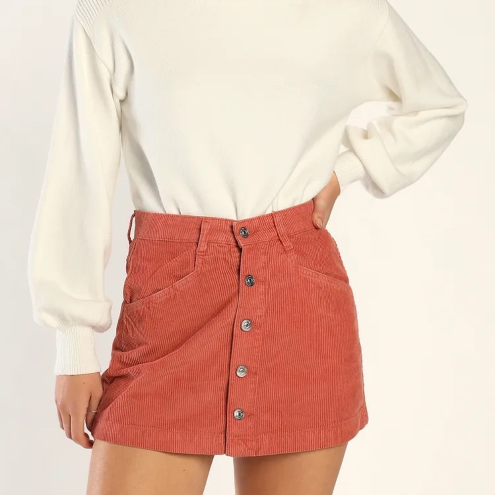 Ray Cord Terracotta Corduroy Button-Up Mini Skirt